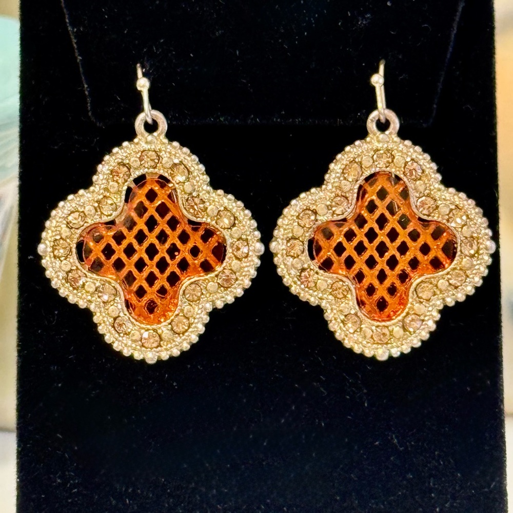 Topaz and Amber Bohemian Moroccan Dangle Earrings - Picture 3 of 6